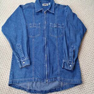 Vintage-Style Denim Zip Jacket — Classic Jean Jacket, Size M/L
